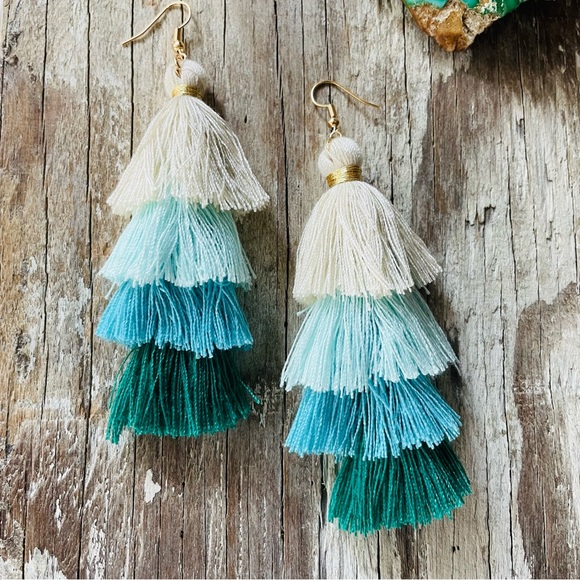 Zara Silk Tassel Earrings in Turquoise - Picture 2 of 4